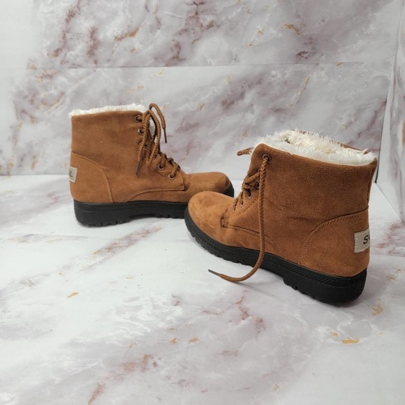 SQL Tie up sherpa interior faux suede combat boots - Picture 6 of 11